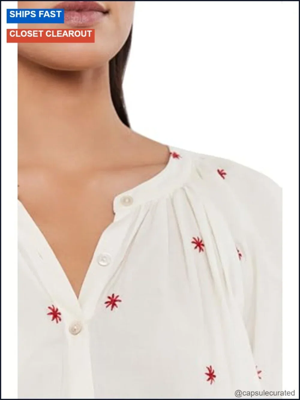 Novelty Embroidered Blouse - Lightweight Cotton Tunic Top